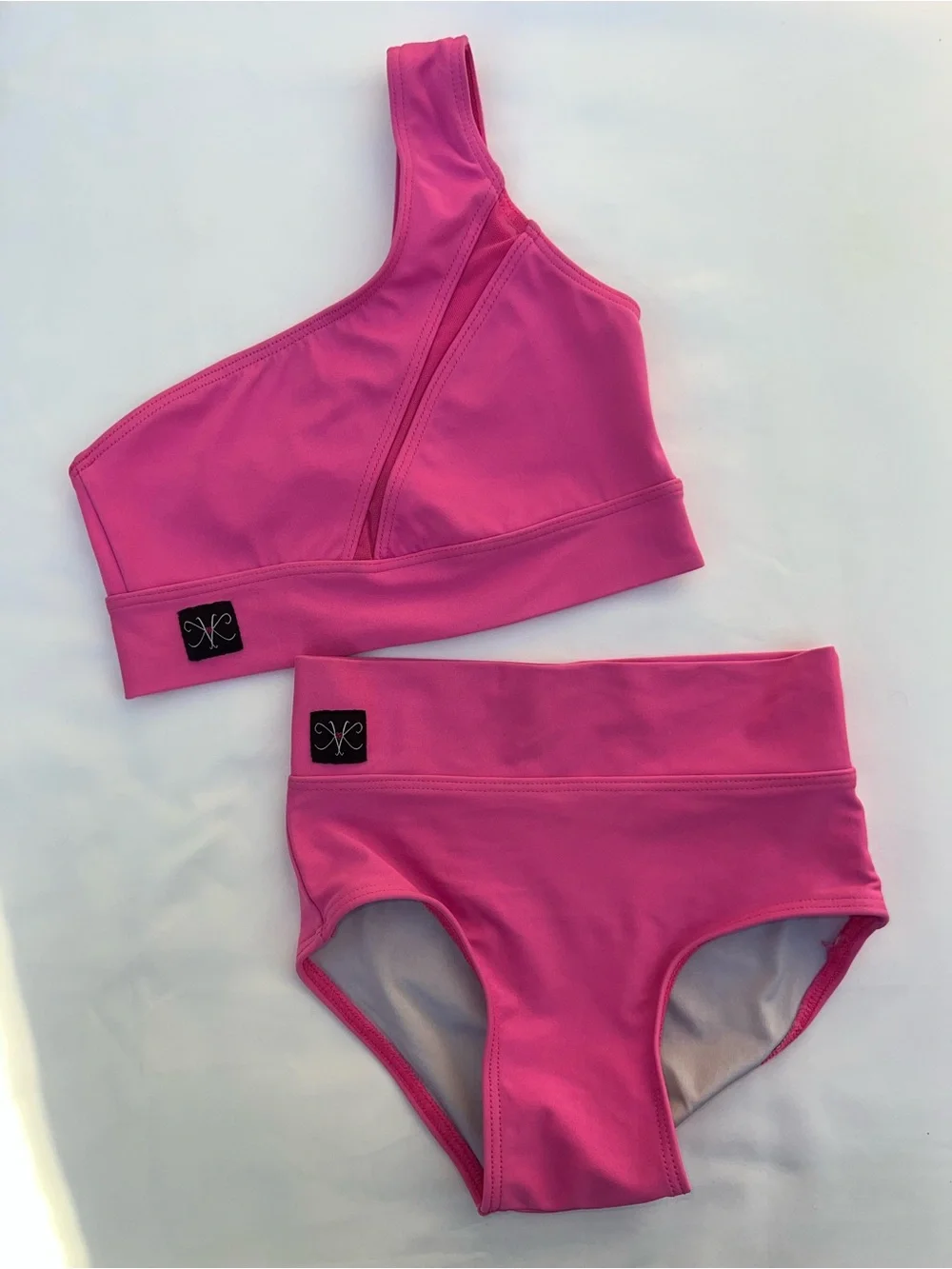 Kandi Kouture Kids One-Shoulder Dance Top & High-Waist Briefs - Bright Pink